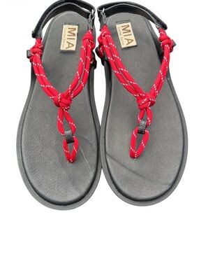 New MIA Red Rope Thong Woman’s Sandals with Black Footbed
